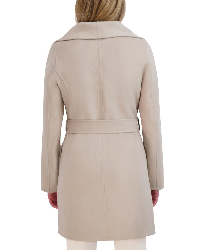 Tahari Women's Double-Faced Luxury Soft Wool Blend Peacoat- Wrap Wool Coat with Removable Belt, Soft Almond, X-Small - Image 3